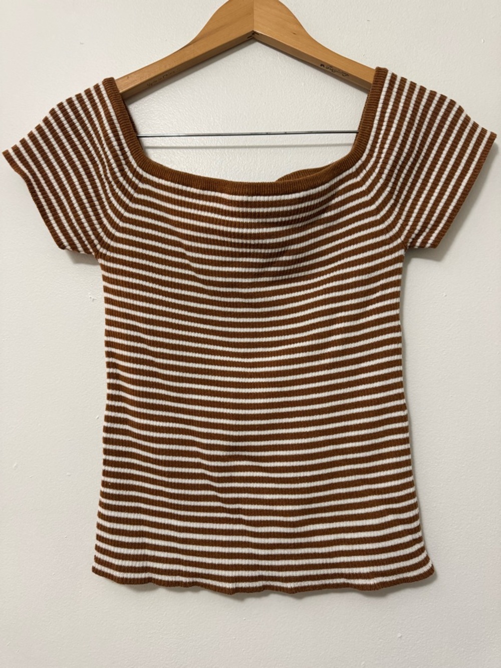 Madewell Brown & White Striped Off-Shoulder Tee